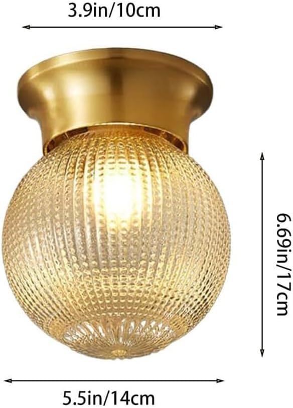 Ceiling Lights Modern Brass Flush Mount Ceiling Light Fixture with Textured Glass Globe Shade Base Gold Tone Hallway Entryway Balcony Lamp for Small Spaces Decor(B)