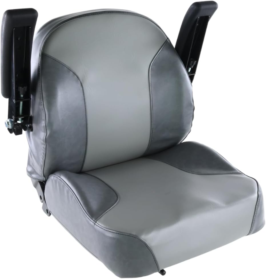 Universal Gray Zero Turn Lawn Mower Tractor Seat with Flip-Up Armrests & 6' Adjustable Slides - Fits Exmark, Scag, Ferris, Hustler, Gravely, Bobcat, Toro, John Deere & More