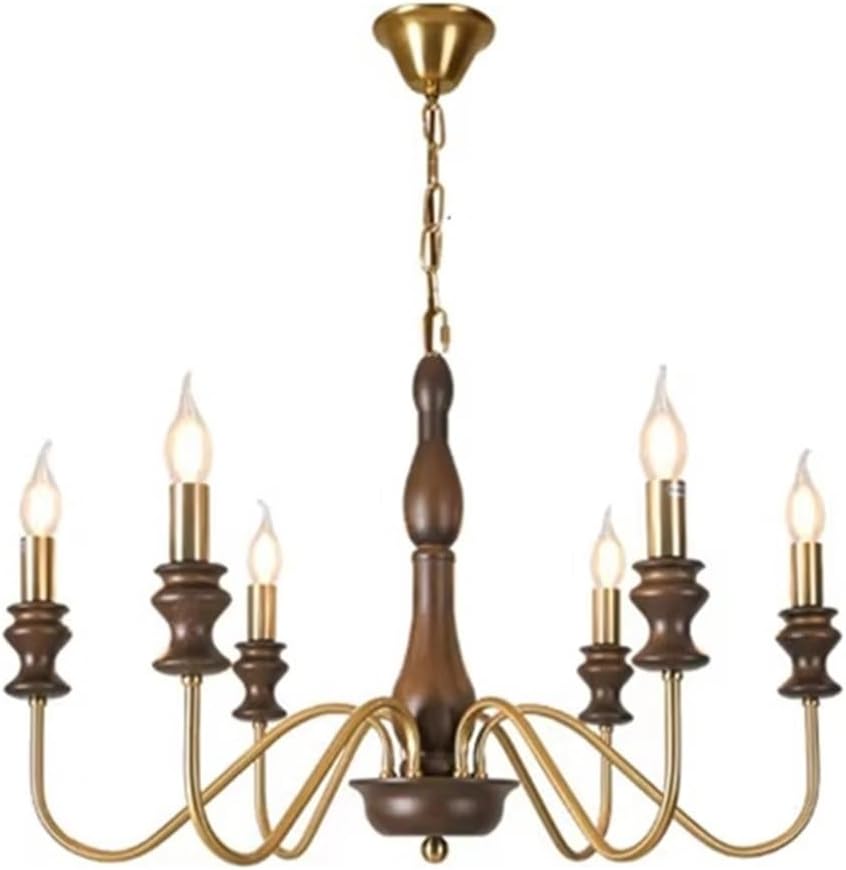 Retro Style E14 Bulb Chandelier Gold Silver Black Metal Dark Wood for Parlor Restaurant Bedroom Lighting,Dining Light Fixtures