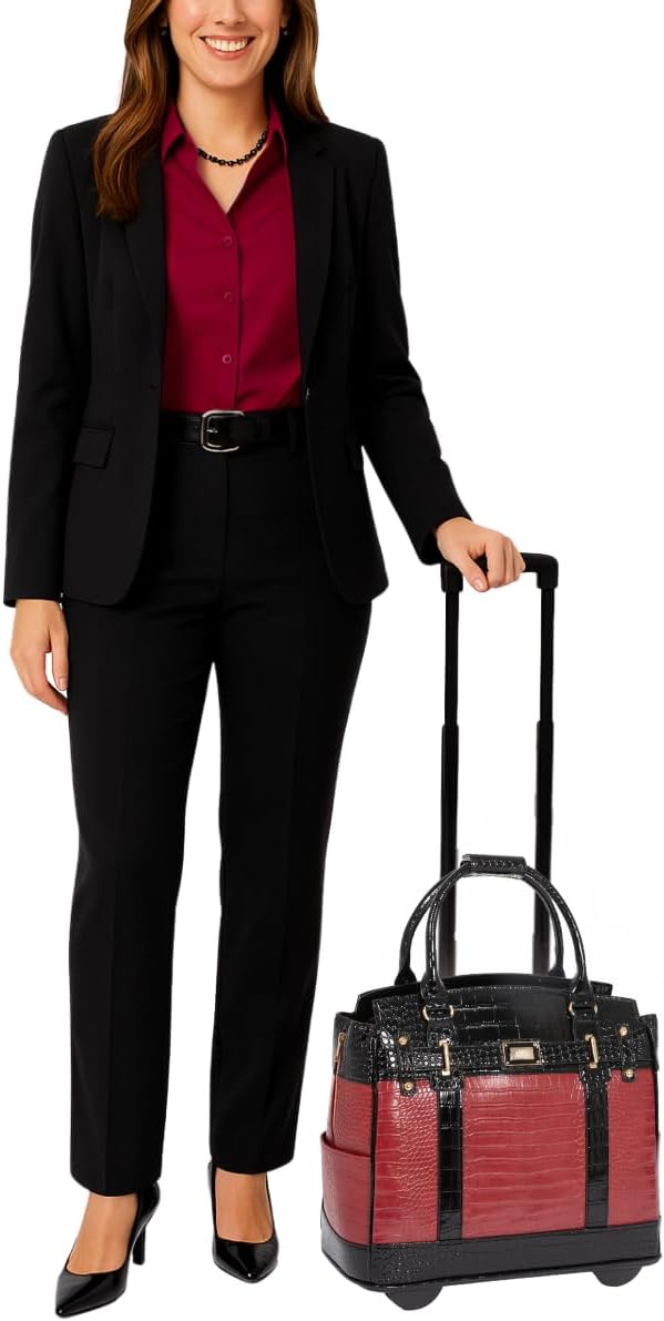 JKM & Company Rolling Laptop Bag for Women | Designer Wheeled Briefcase | Fits 13-17' Laptops | Office Travel Computer Case