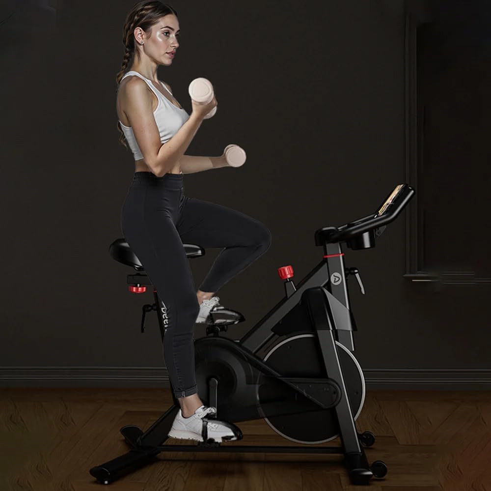 DeerRun Exercise Bike, Indoor Cycling Bike with Adjustable Magnetic Resistance, Low-Noise Belt Drive Stationary Bike for Home Cardio, 300 lb Capacity, Device Mount & LCD Monitor