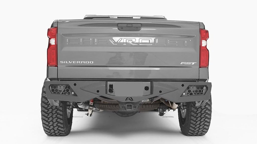 Bumper | Vengeance Rear | Four 3x3 Dually Lights Or Two 6 Inch Light Bars | OEM Receiver Hitch - Blind Spot Monitor Mount