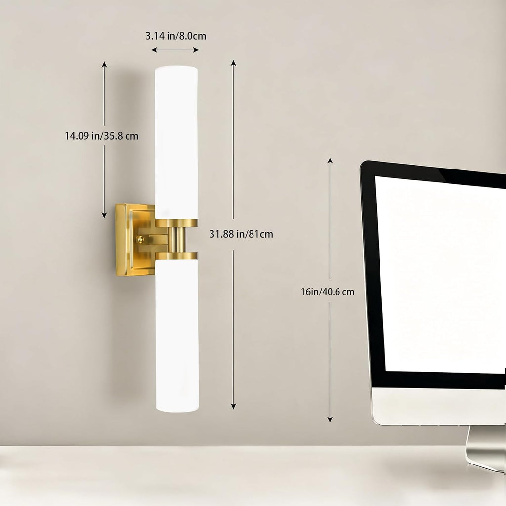 Gold Wall Sconces Set of Two, 32 Inch Bathroom Sconces with Frosted Glass, Modern Sconces Wall Light Fixtures for Bathroom Mirror Living Room Bedroom Hallway (Bulbs Not Included)