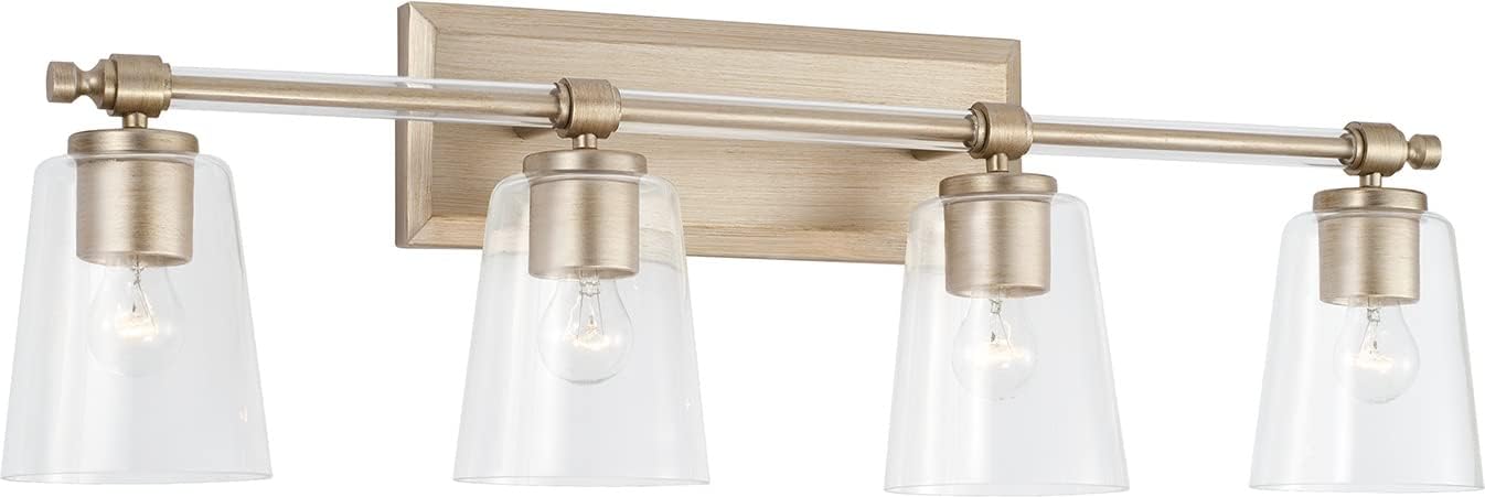 Capital Lighting 144841BS-523 Breigh Modern Clear Glass Cylinder Vanity Lights for Bathroom, 4-Light 400 Total Watts, 10' H x 32' W, Brushed Champagne