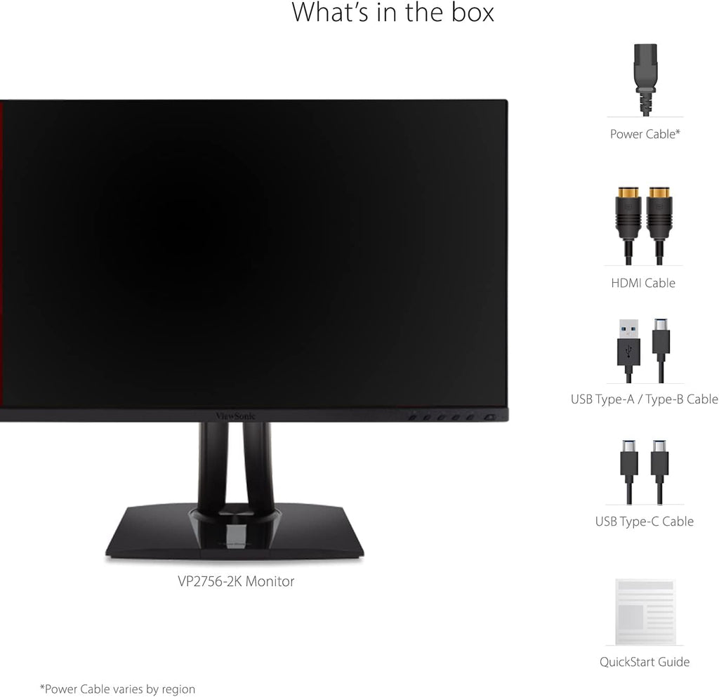 ViewSonic VP2756-2K 27 Inch IPS 1440p Ergonomic Monitor with Ultra-Thin Bezels, Color Accuracy, Pantone Validated, 60W USB C