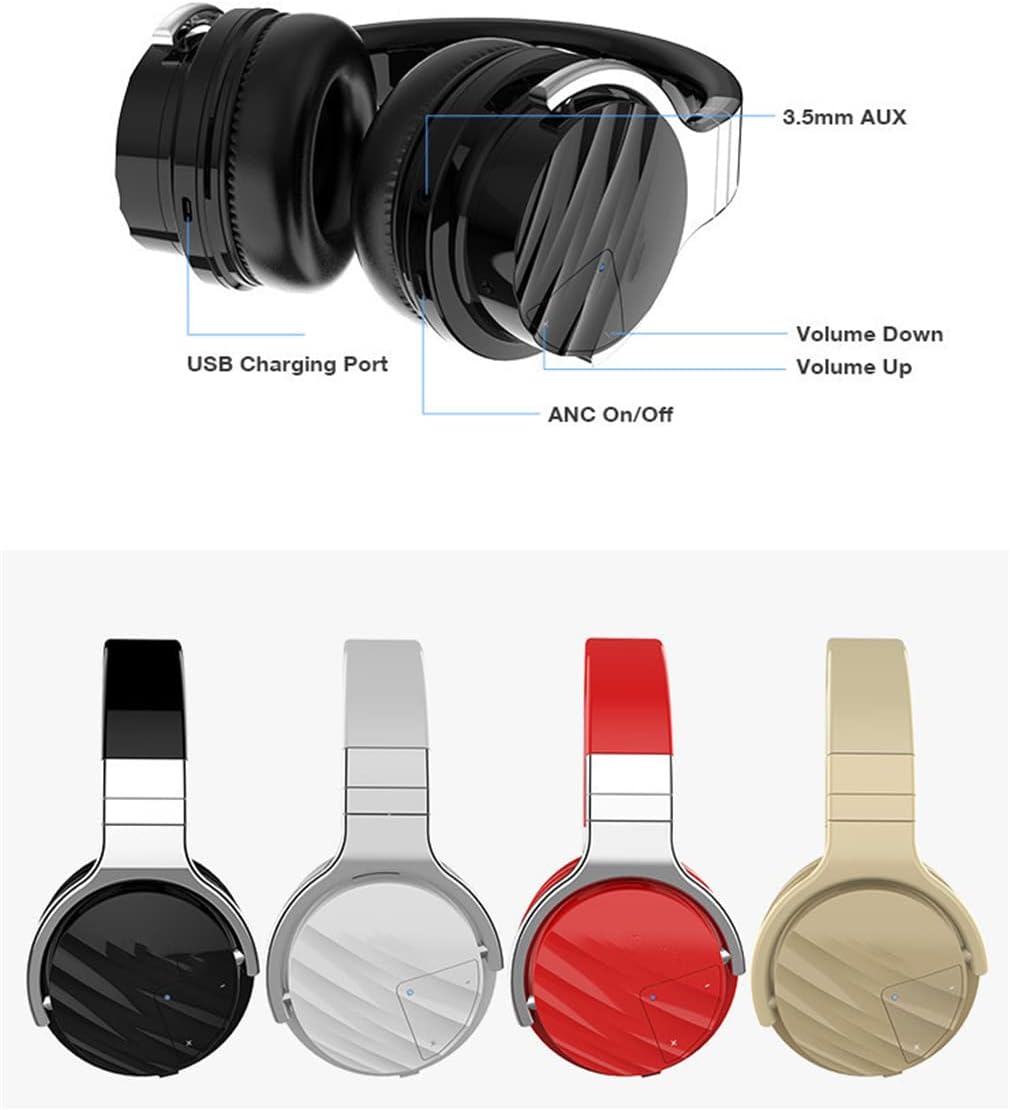 Sports ANC Active Noise Cancelling Headphones Wireless Bluetooth Over-Ear Foldable Headsets with Mic, Hi-Fi Stereo Deep Bass, 30H Playtime, for Sports/TV/Work,Beige