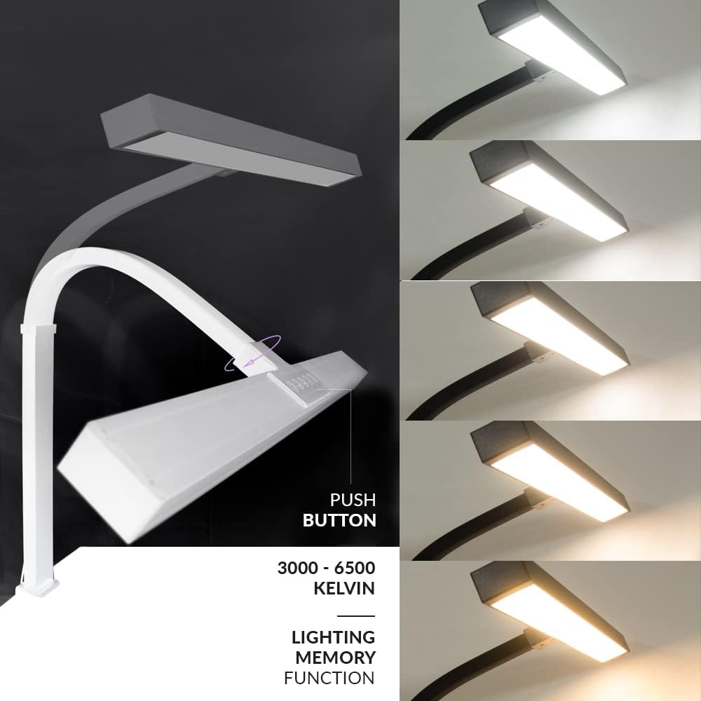 Neatfi 3,000 Lumens LED Desk Lamp with Clamp | Dimmable | 5 Brightness Levels & 5 Light Modes | Memory Function | Eye-Caring Flexible Lamp for Home & Office (28 Inches, White)