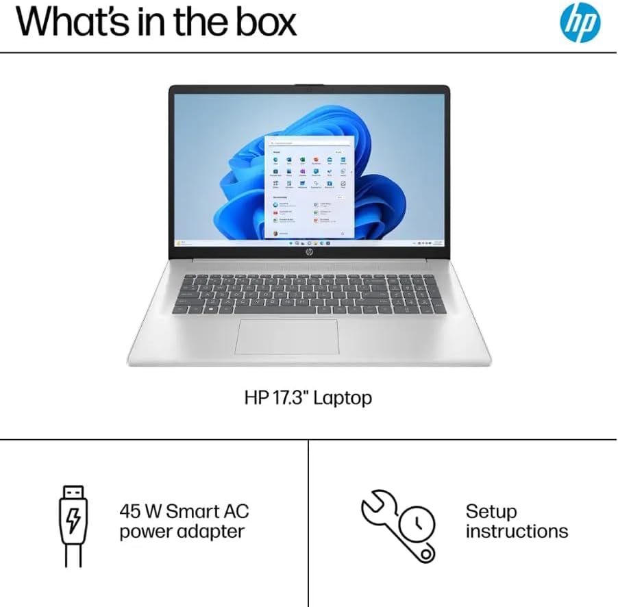 HP 17.3' FHD Display, Free Microsoft Office 2024 Lifetime License, Copilot AI Chat, 8GB LPDDR5 RAM, 512GB SSD, AMD Ryzen 5 Processor, Webcam, Numeric Keypad, Long Battery Life, Windows 11 Pro,Silver