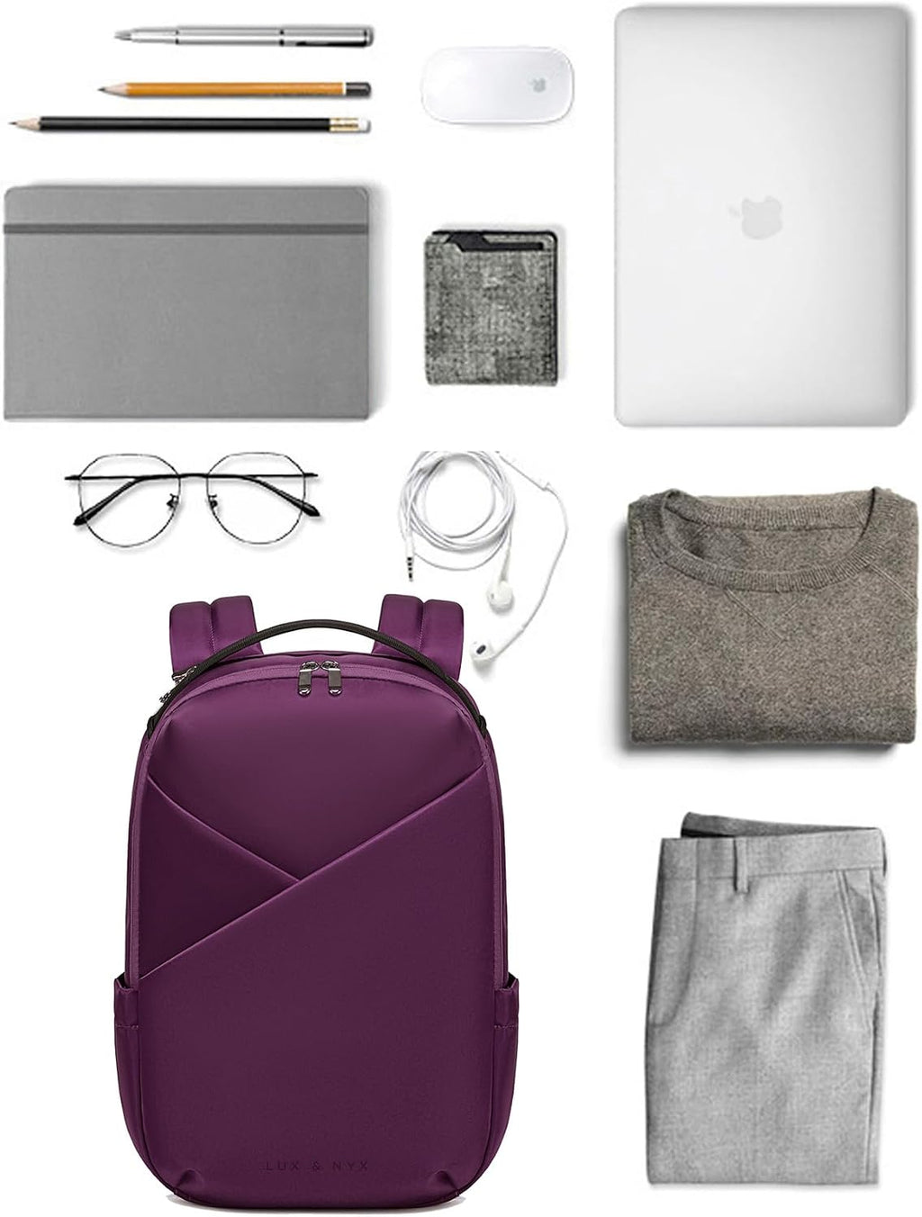 Lux & Nyx Origami Laptop Backpack for Work and Travel - Fits 16' MacBook Pro - Lightweight Business Bag - Men and Women (Wine)