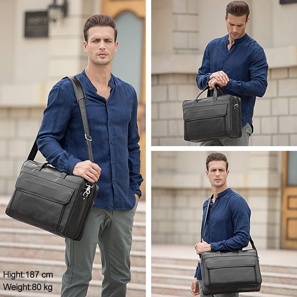 TIDING Leather Business Travel Briefcase for Men, Large 15.6' 17.3' Laptop Crossbody Shoulder Messenger Bag Office Handbag