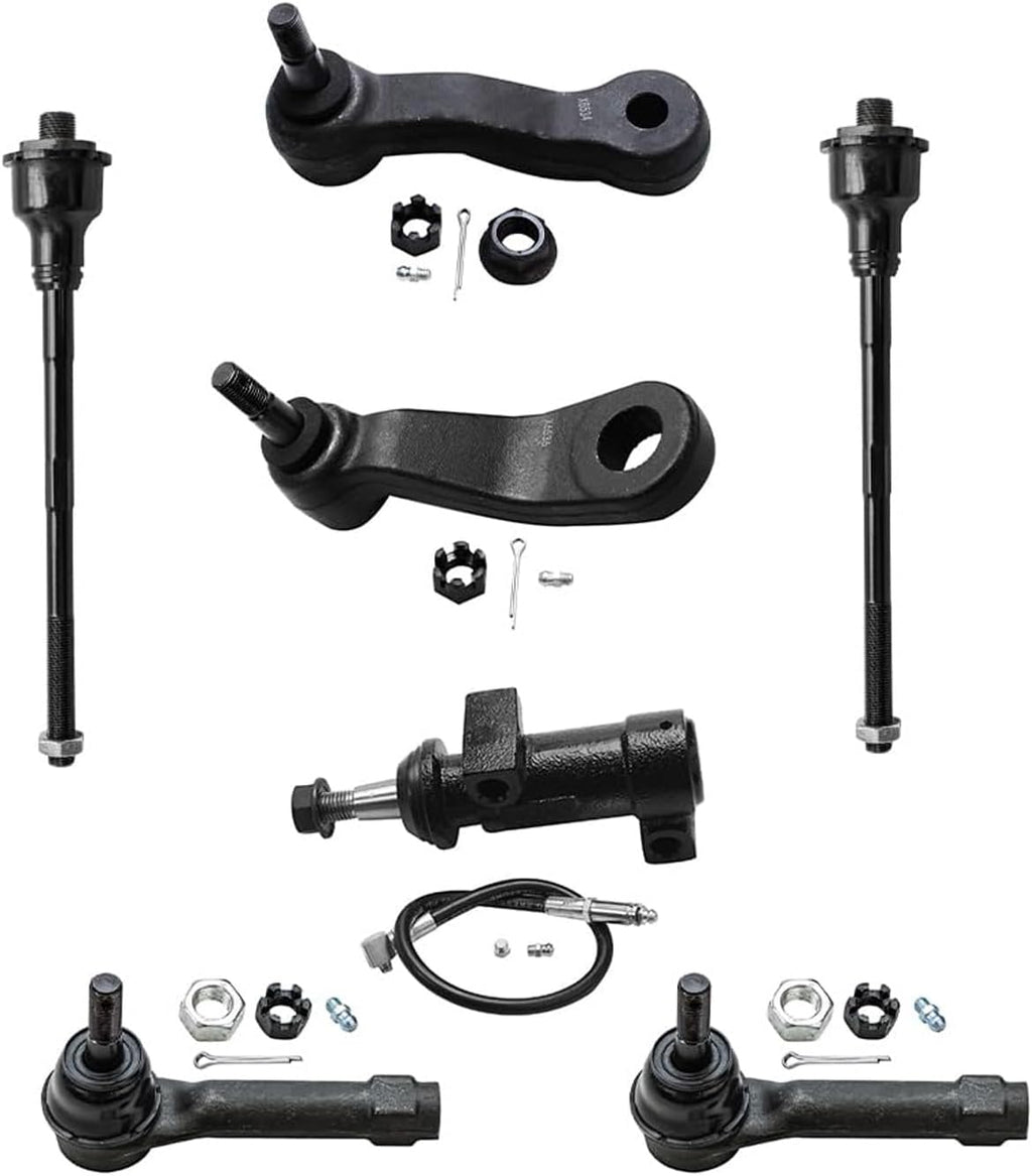 Detroit Axle - 4WD Front Brake Kit for Silverado Sierra 1500 GMC Chevy Tahoe, Disc Brake Rotors Ceramic Brake Pads CV Axles Wheel Bearing Hubs Tie Rods Pitman Idler Arms Bracket Replacement