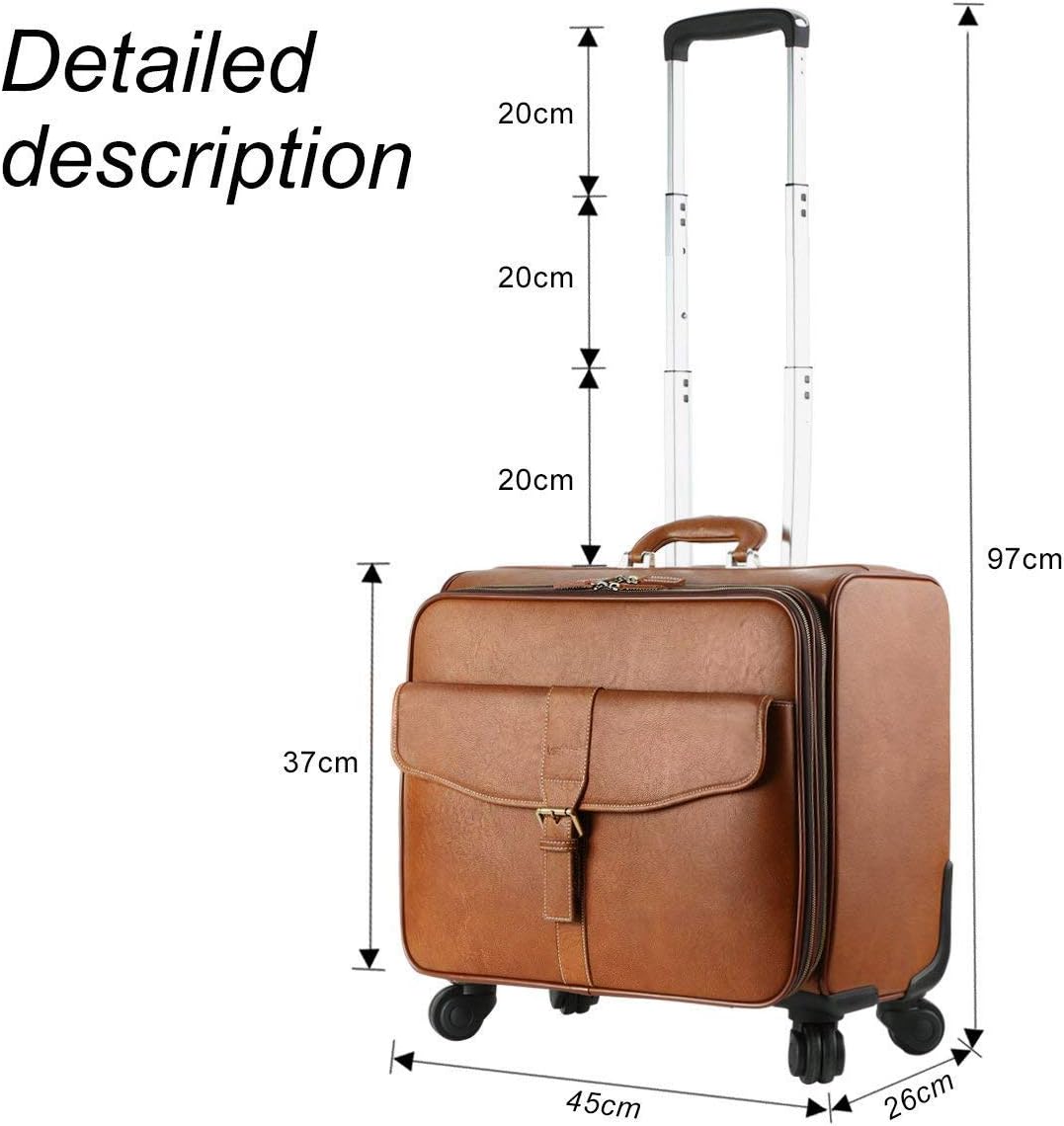 Leathario Leather Rolling Laptop Case Wheeled Briefcase Suitcase Roller Boarding