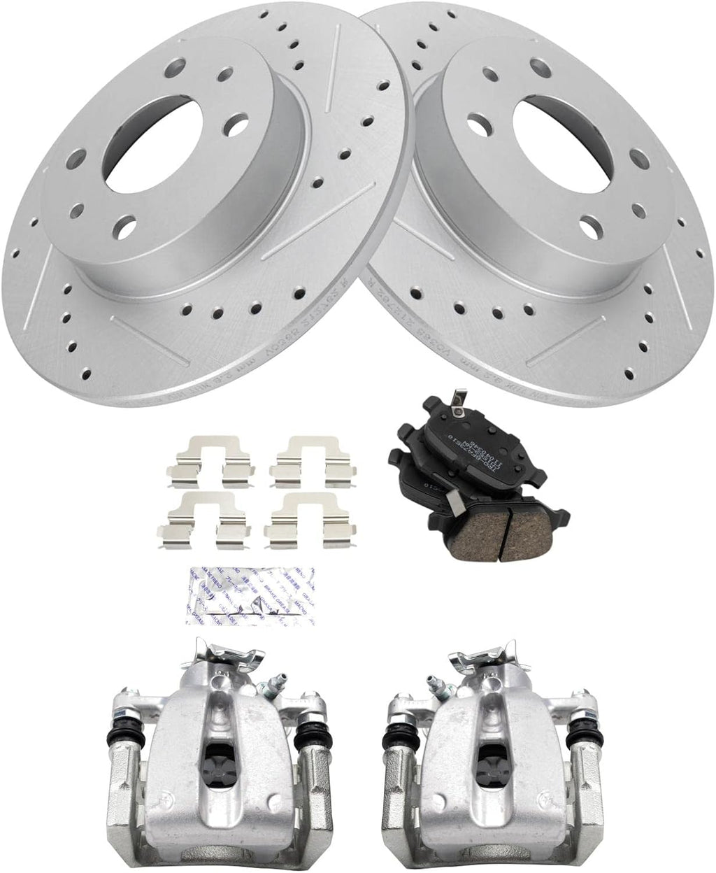 TRQ Performance Rear Brake Pad and Rotor Set Ceramic Solid G Coated Rotors Calipers Compatible with 2012-2017 2019 Fiat 500