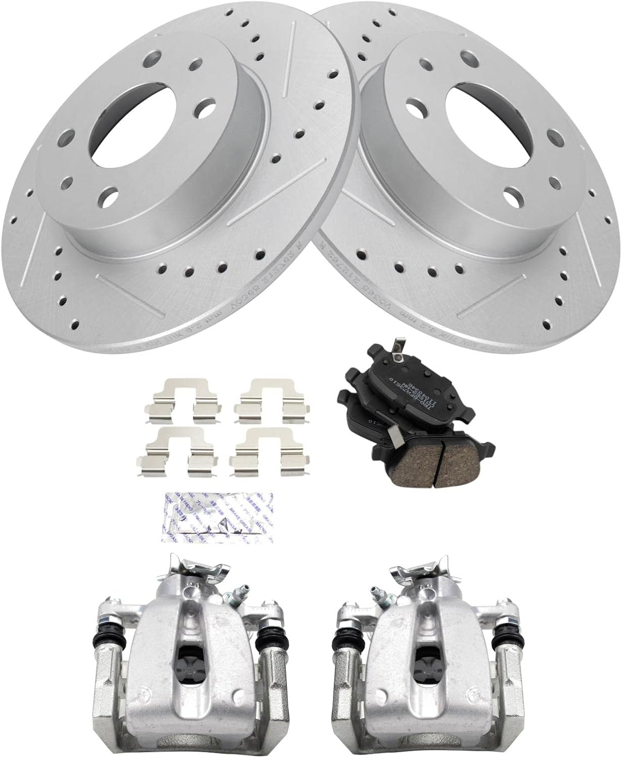 TRQ Performance Rear Brake Pad and Rotor Set Ceramic Solid G Coated Rotors Calipers Compatible with 2012-2017 2019 Fiat 500