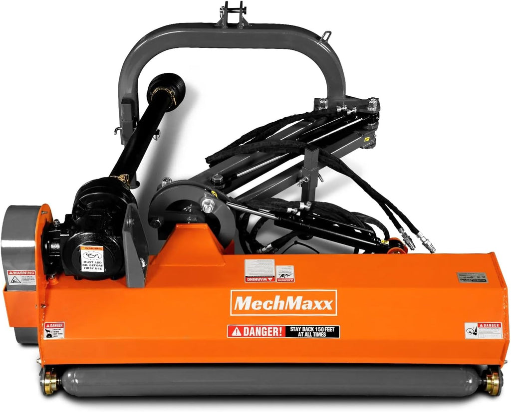MechMaxx 60' Inch PTO Drive 3 Point Hitch Offset Flail Ditch Bank Mower for 25-60HP CAT 1 Tractor, 77'' Offset Distance,60°/90° Rotation Angle, 24 Hammers, Model VAM60