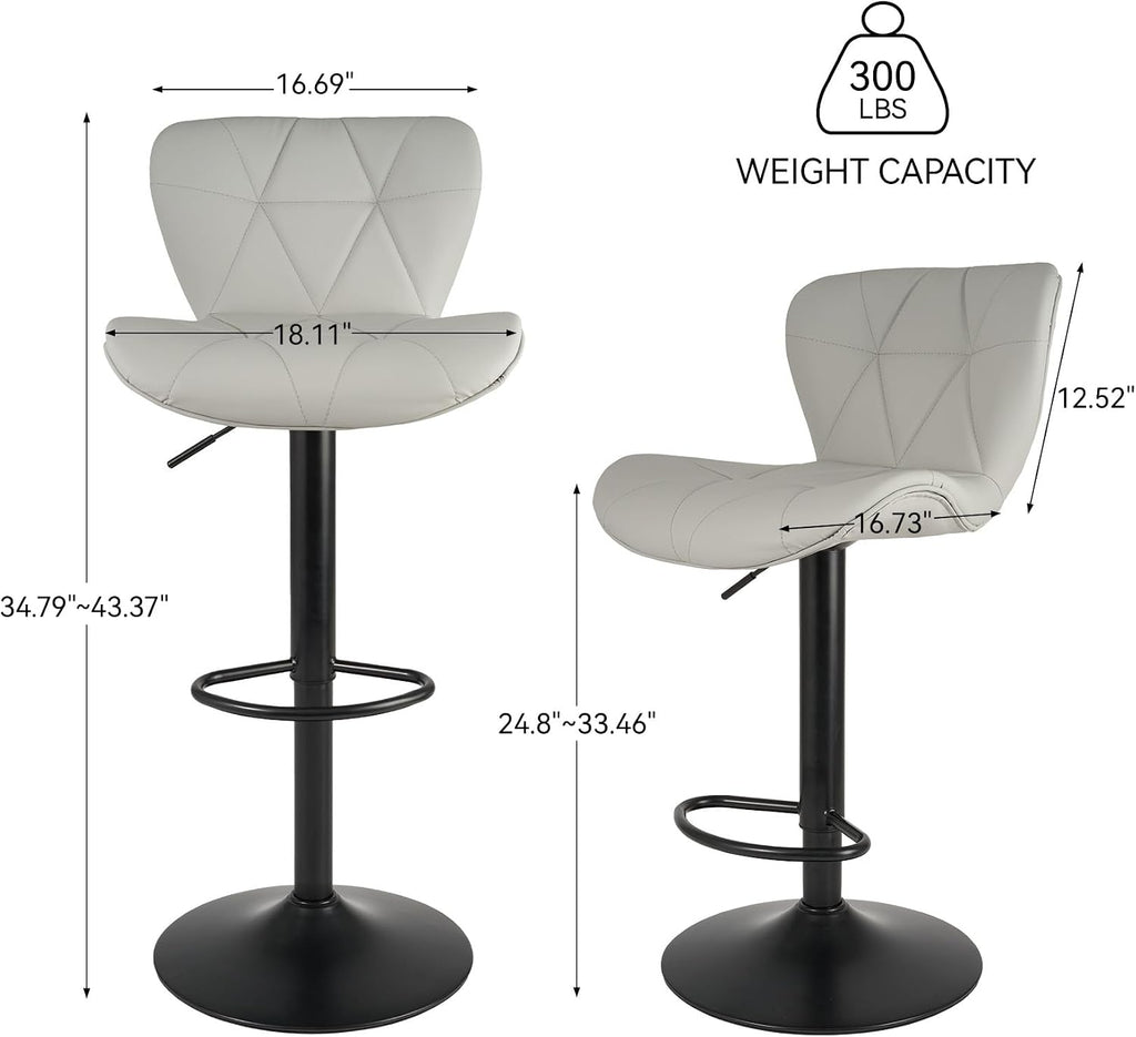 Nalupatio Modern Bar Stools Set of 4, Adjustable Faux Leather Upholstered Swivel Bar Stools, Counter Height Bar Chairs with Back for Kitchen Island, Light Grey