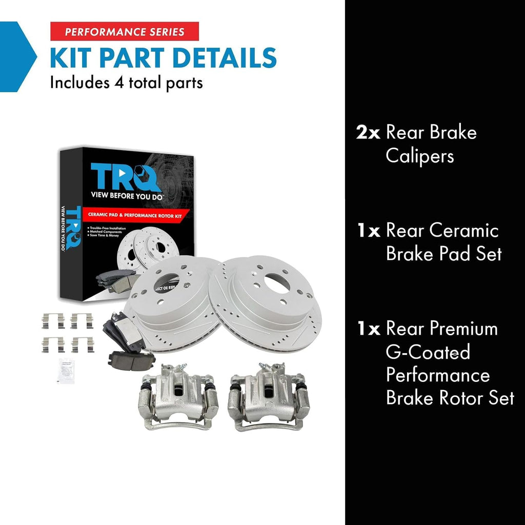 TRQ Performance Rear Brake Pad and Rotor Set Ceramic Vented Coated Rotors Calipers Compatible with 2010-2017 Chevrolet Equinox GMC Terrain