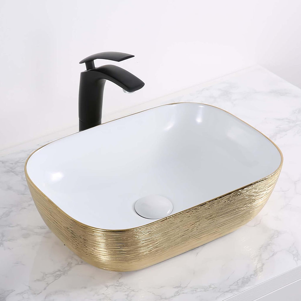 Ruvati 20 x 16 inch Bathroom Vessel Sink Gold Decorative Art Above Vanity Counter Black Ceramic Vessel Sink- RVB2016WG | Rectangle Sink, Small Vessel Sinks, Bathroom Sink Countertop