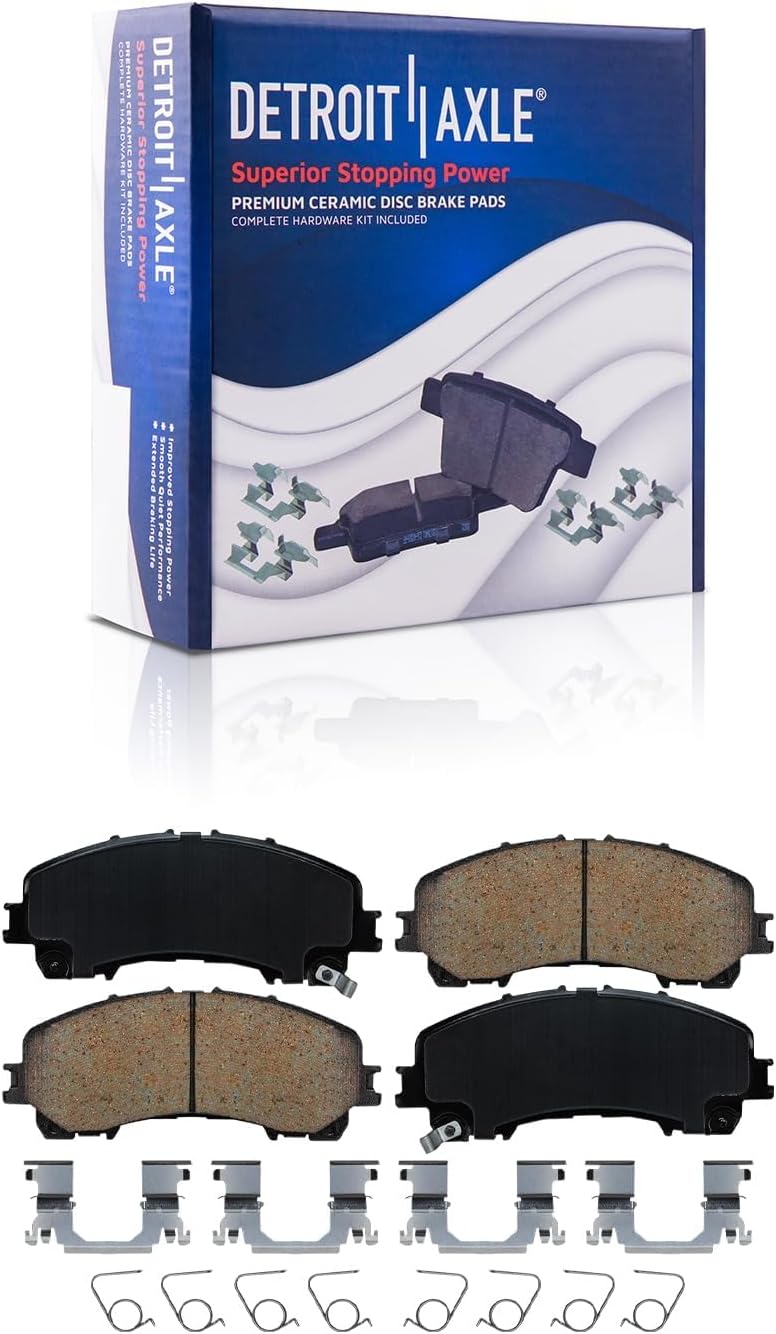 Detroit Axle - Brake Kit for 2014-2024 Infiniti Q50, 2017-2022 Q60, Drilled Slotted Disc Brake Rotors Ceramic Brakes Pads with Hardware Replacement: 12.60' inch Front and 12.13' inch Rear Rotor