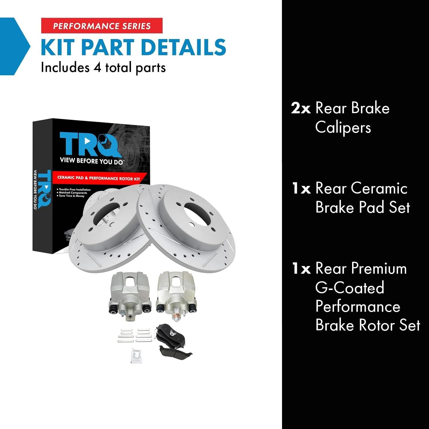 TRQ Performance Rear Brake Pad and Rotor Set Ceramic Drilled Slotted Solid Rotors Calipers Compatible with 2006-2010 Ford Explorer 2007-2010 Explorer Sport Trac 2006-2010 Mercury Mountaineer
