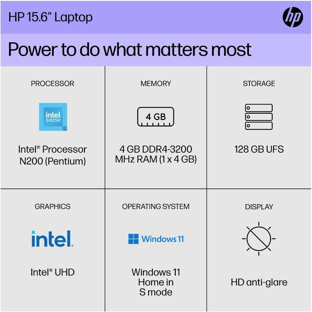 HP 15.6-Inch HD Pentium N200 1.8GHz Intel UHD Graphics 4GB RAM 128 SSD Windows 11 Laptop with 1-Year Microsoft 365 (Scarlet Red)