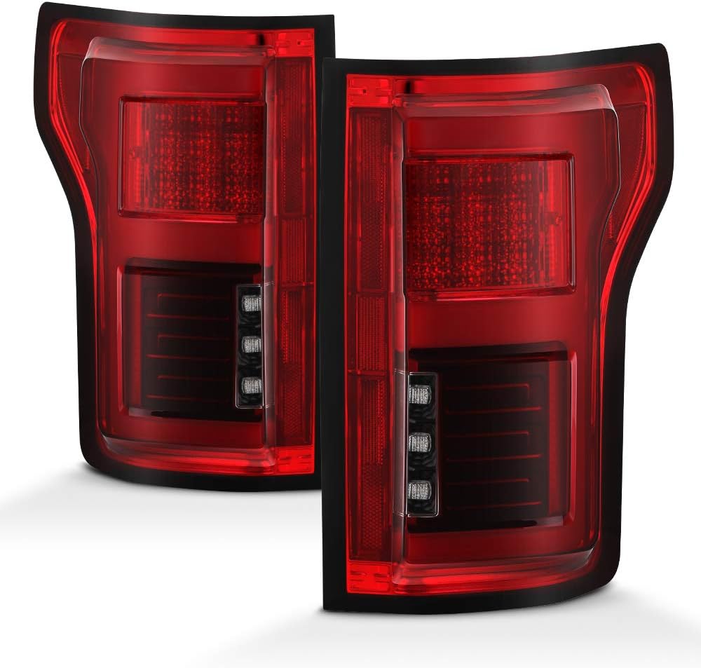 AKKON - For 2015-2017 Ford F150 Full LED Daytime Running Lamp Bar Tail Lights Chrome Housing Red Clear Lens Full Set