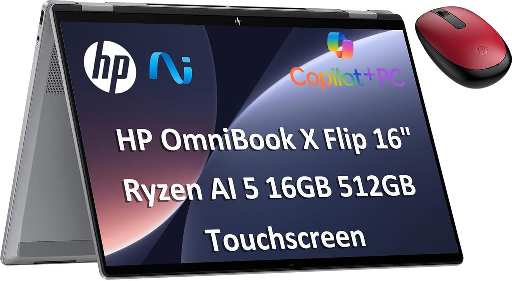 HP OmniBook X Flip 16 (Next Gen Envy 16 x360) 2-in-1 Touchscreen Laptop w/Bluetooth Mouse (16' FHD+, AMD Ryzen AI 5 340 (> Intel i7-1355U), 16GB DDR5, 512GB SSD) AI Copilot+ PC, Backlit, Win 11 Home