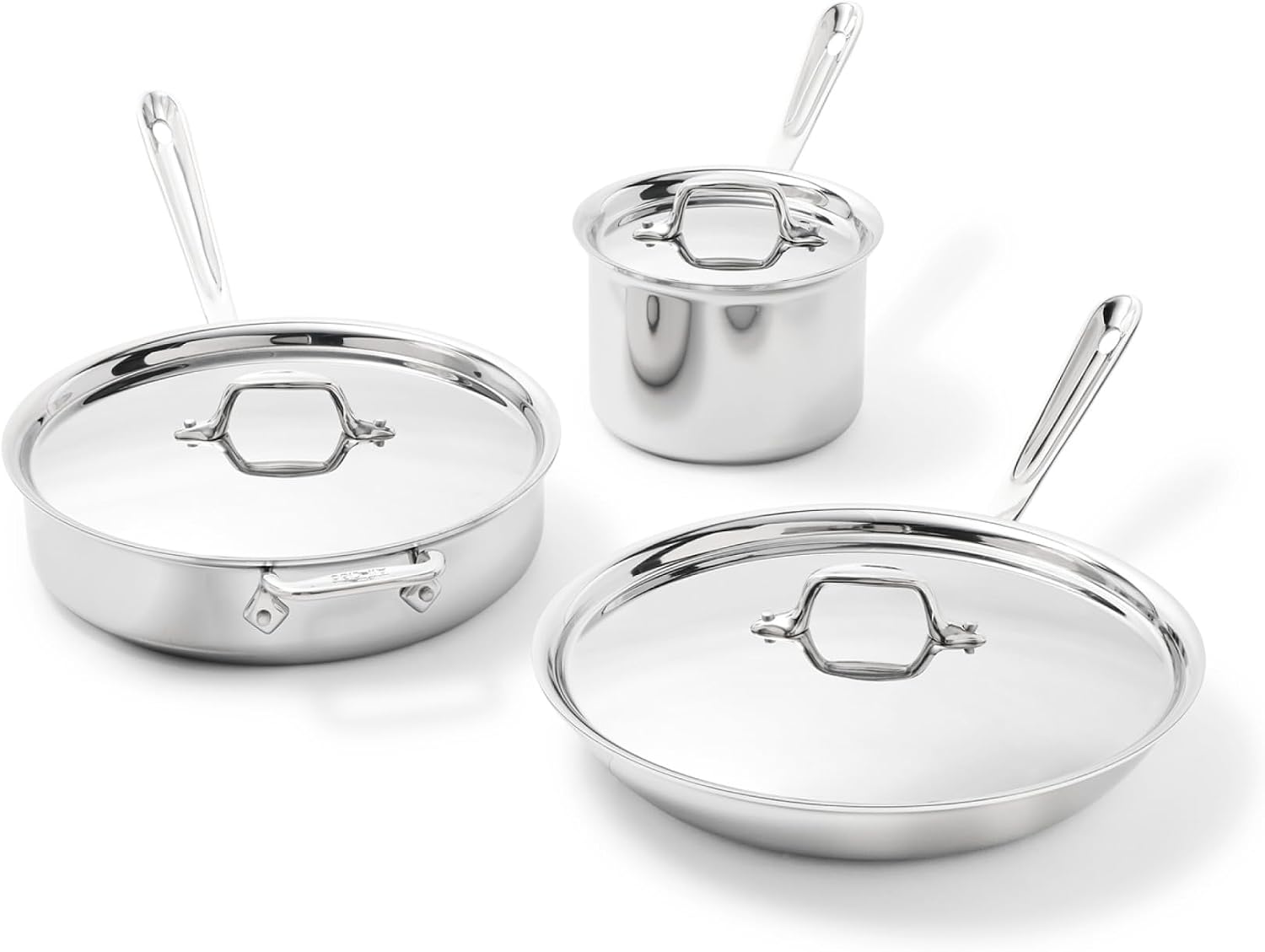 All-Clad D3® Stainless Steel 6 Piece Cookware Set- Made in USA- Includes 12' Fry Pan, 2 Qt Saucepan, 4 Qt Sautépan, Professional Grade -Oven Safe & Induction Compatible