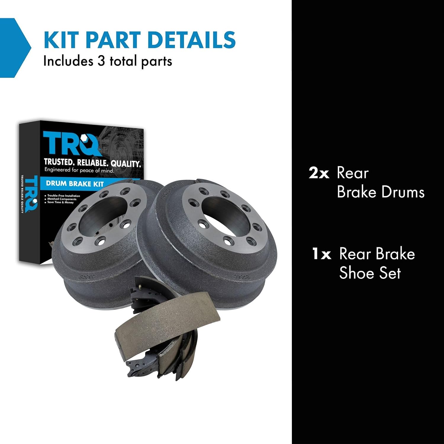 TRQ Brake Drum and Shoe Rear LH Left RH Right Kit 8500LB GVW | for 1987-1991 Ford E-250 Econoline +5 more 8500LB GVW with 12 x 3 Inch Drums with 12.01 Inch Rear Drums with Flanged Brake