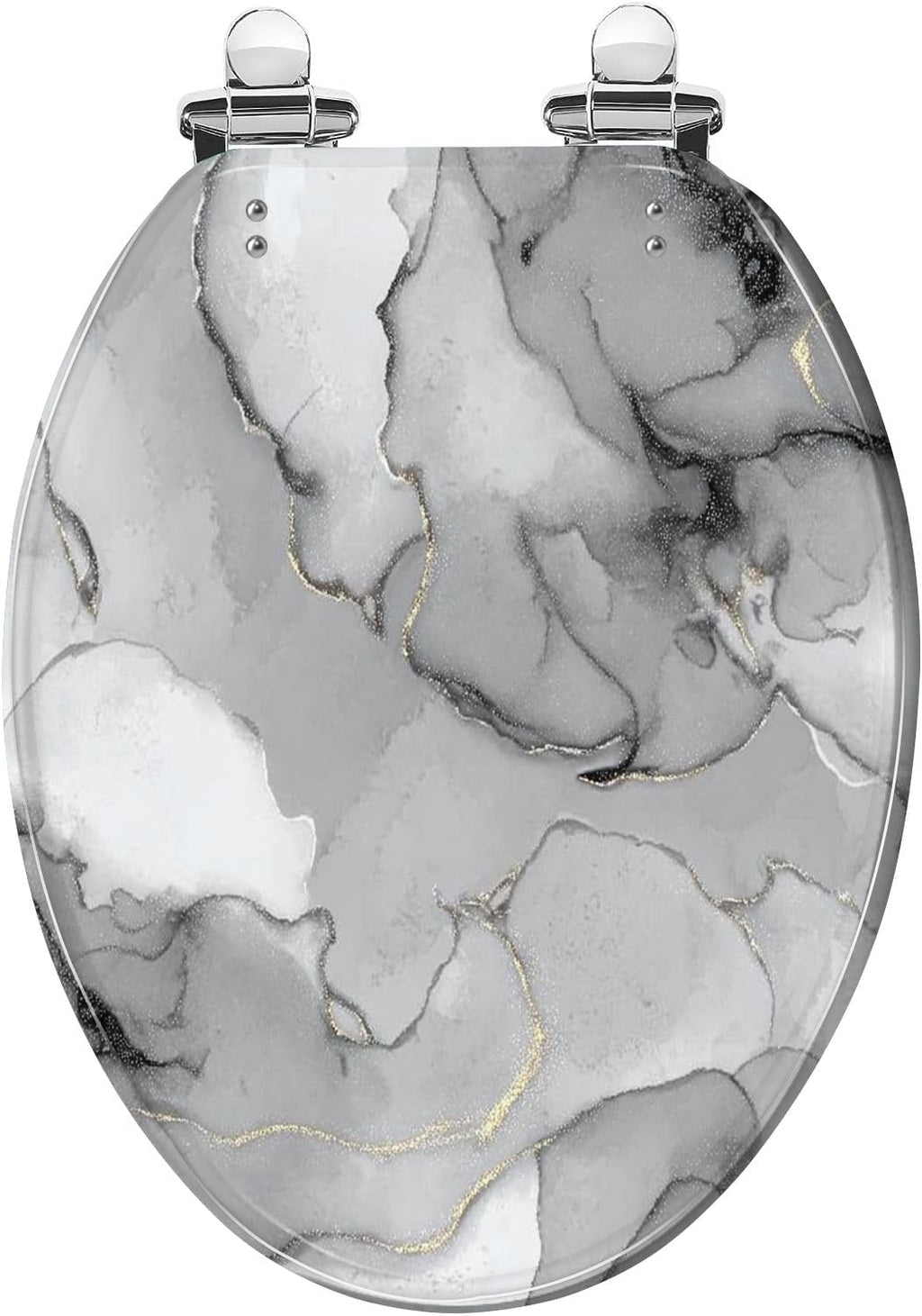 Elongated Toilet Seat Grey Marble Watercolor Stone Silver Alcohol Ink Gold Marble Resin Toilet Seat with Quietly Close Quick Release Hinges Decorative Toilet Seat with Cover Easy to Clean and Install