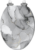 Elongated Toilet Seat Grey Marble Watercolor Stone Silver Alcohol Ink Gold Marble Resin Toilet Seat with Quietly Close Quick Release Hinges Decorative Toilet Seat with Cover Easy to Clean and Install