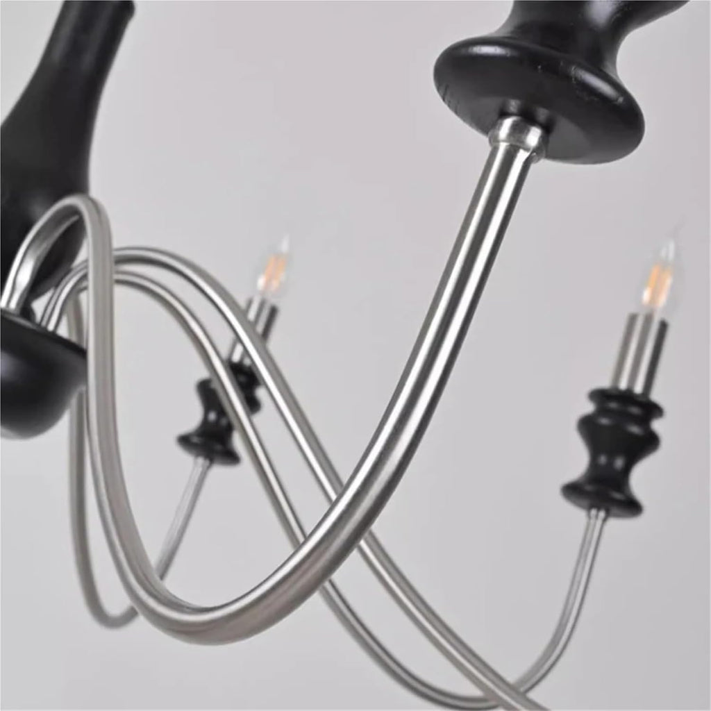 Retro Style E14 Bulb Chandelier Gold Silver Black Metal Dark Wood for Parlor Restaurant Bedroom Lighting,Dining Light Fixtures