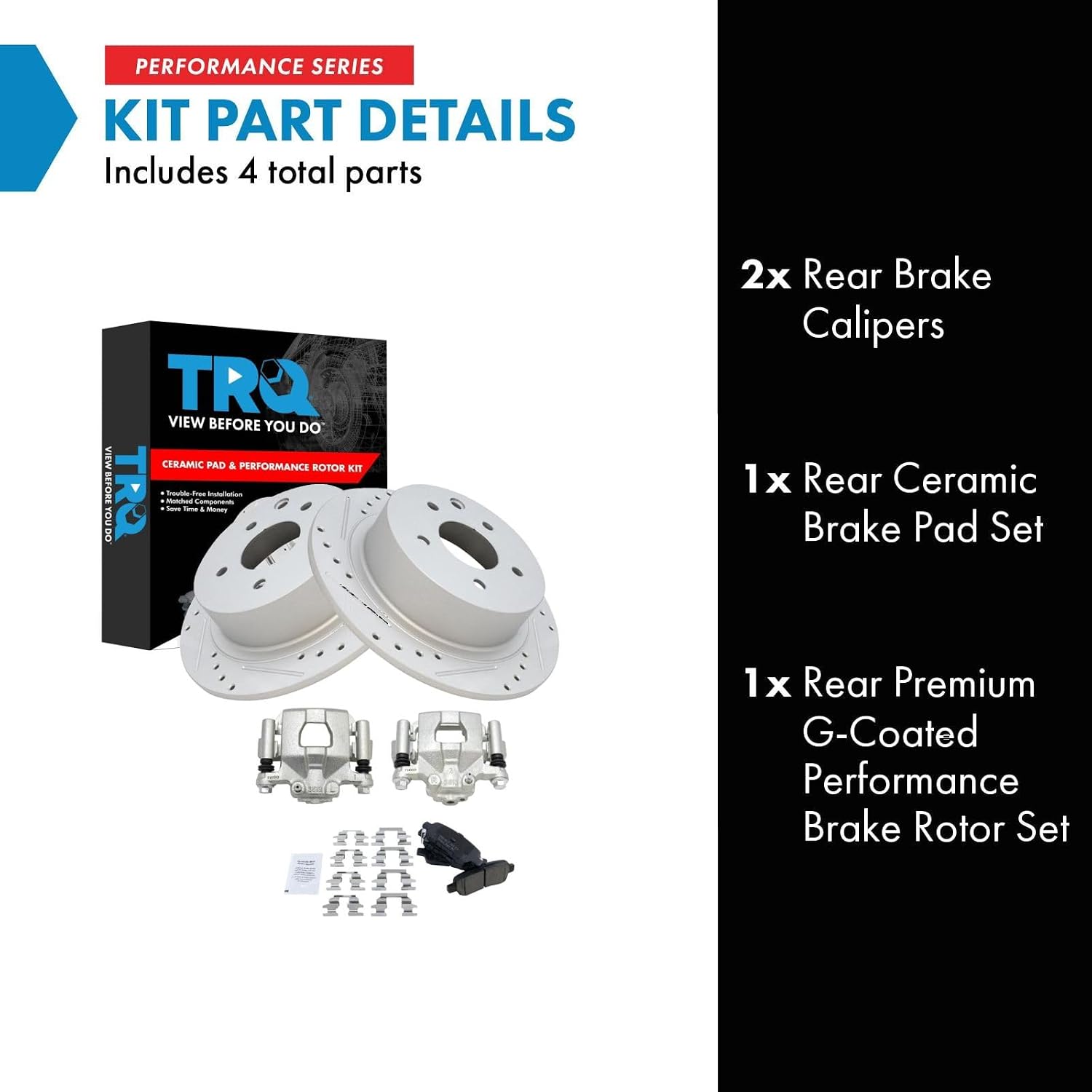 TRQ Performance Rear Brake Pad and Rotor Set Ceramic G Coated Solid Rotors Calipers Compatible with 2002-2006 Nissan Altima 2004-2006 Maxima 2013-2022 Altima