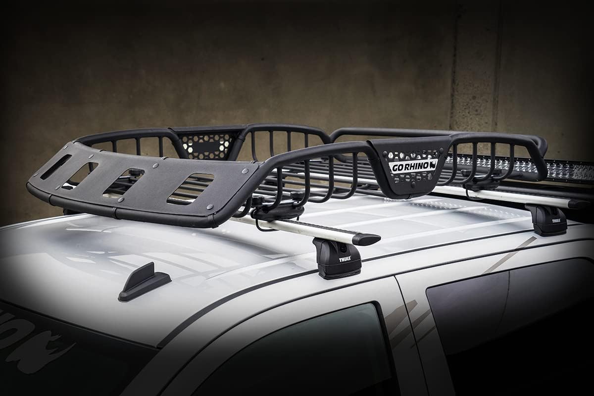 Go Rhino SR40 Roof Rack - Tubular Rack w/ 4X Light Mount Openings & Cross Bar Clamps | Mild Steel, Textured Black, L: 48' x W: 40' x H: 6' | 59045T