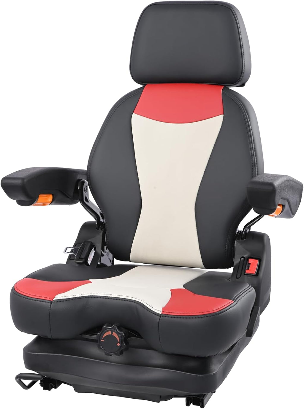 Universal Lawn Mower Seat,Highback Low Suspension Forklift Seat with Adjustable Headrest,Adjustable Armrests Shock Absorber Heavy Duty Seat for Zero Turn Mower/Excavator/Harvester/Tractor