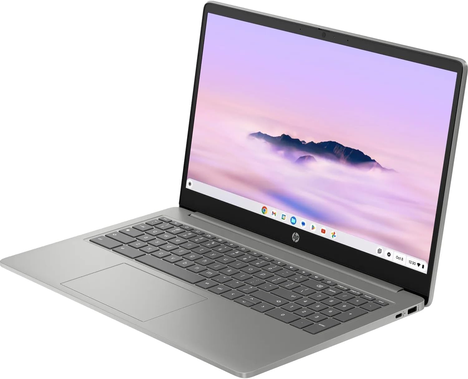 HP Chromebook Plus 15.6 inch FHD Premium AI, Intel Core i3-N305, Intel UHD Graphics, 8GB LPDDR5-4800 MHz, 128GB UFS, Ultra-Fast WiFi 6 Up to 9.6Gbps, SAM, Chrome OS, Dale Silver