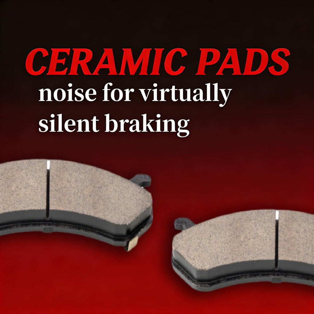 Front Rear Drilled Slotted Brake Rotors and Ceramic Brake Pads Kit, Replacement for Chevy Silverado 1500 1999-2007, Tahoe Suburban, Avalanche GMC Yukon XL 1500, Cadillac Escalade 2002-2006