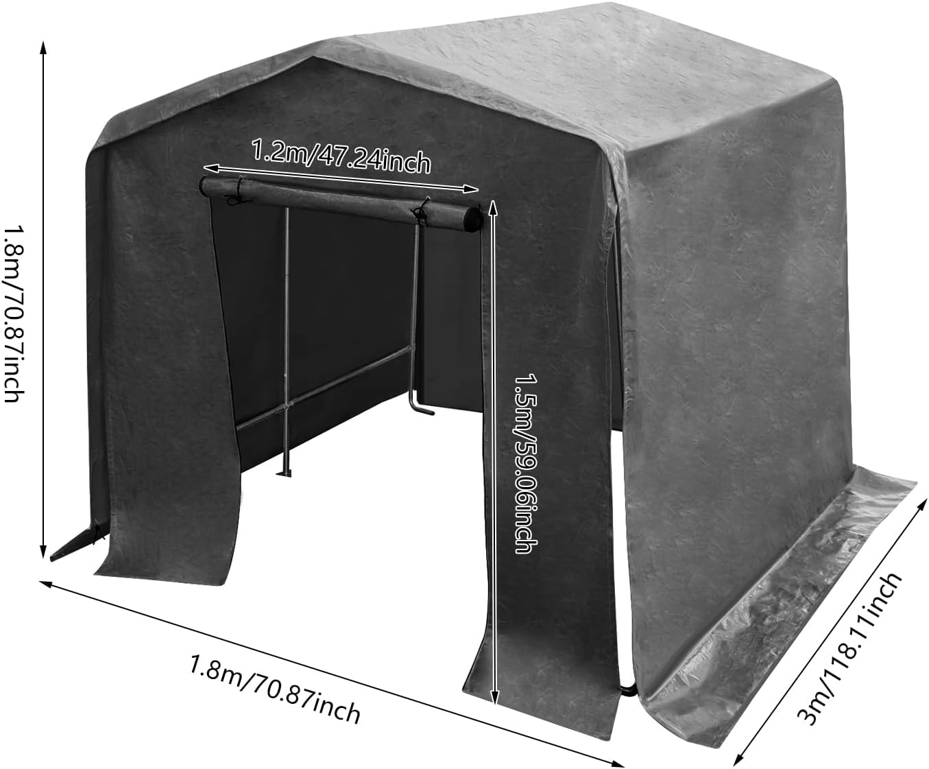 6x10x6 FT Outdoor Storage Shelter Carport, Portable Storage Tent with Roll-up Door, Waterproof Outdoor Carport for Bike, Lawn Mower, ATV Storage (Black)