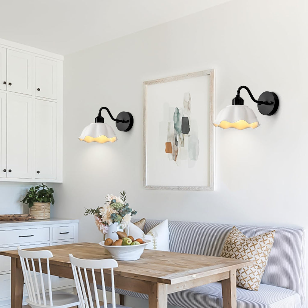 Black Bathroom Wall Sconces Set of 2 Modern White Milk Glass Wall Light Fixtures Farmhouse Living Room Wall Mounted Lights Vintage Bedroom Hardwired Vanity Wall Lamps Set of Two MWL02-2BK