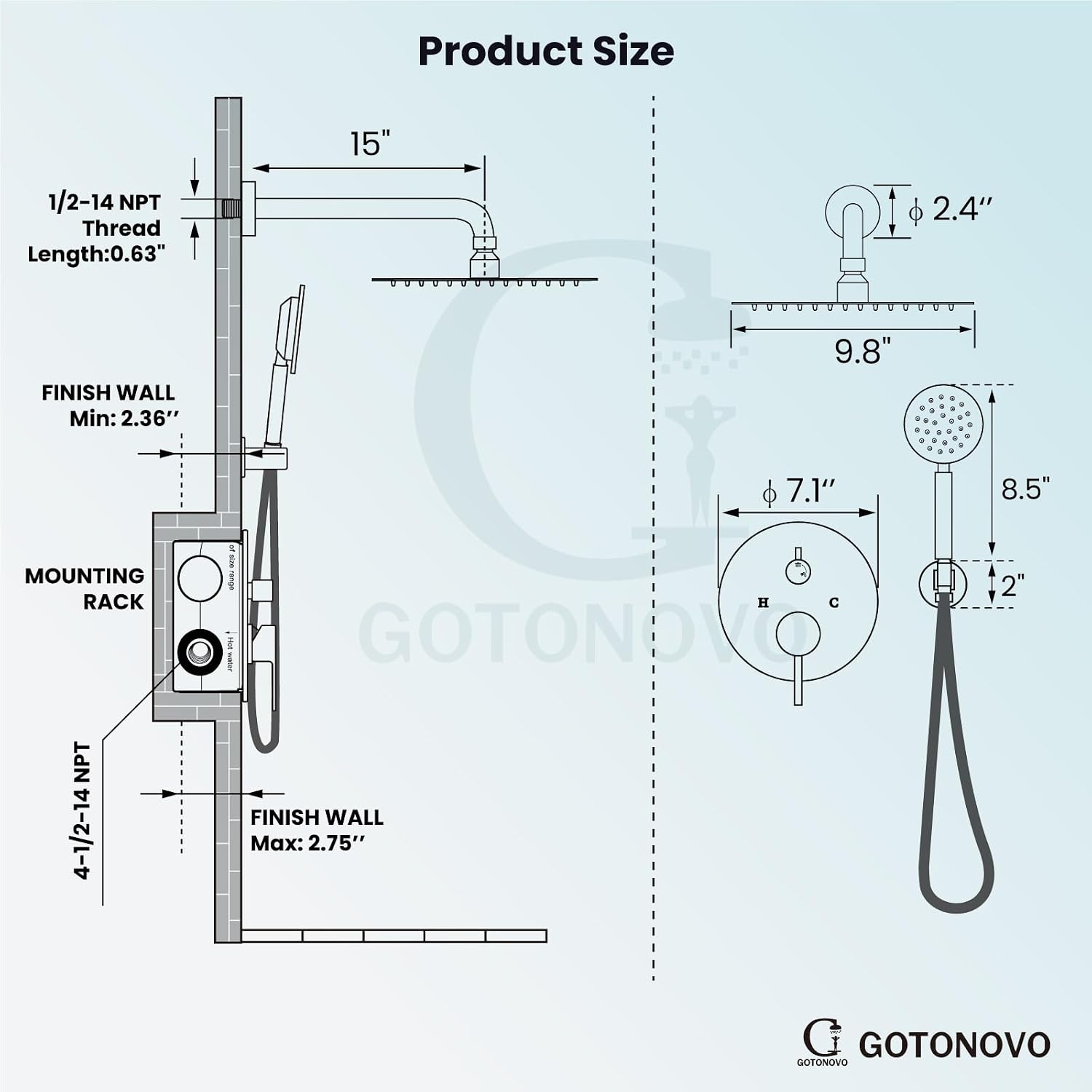 gotonovo Rain Shower System with 10 Inch Round Showerhead and Handheld High Pressure Shower Faucet Set Contain Rough in Valve, Polish Chrome