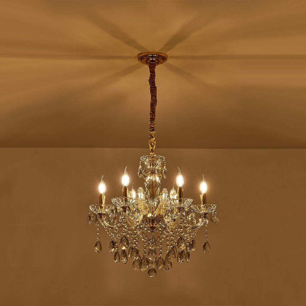 YLONG-ZS 6-Light Crystal Gold Chandelier Light Fixture for Bedroom,Modern Pendant Light Crystal Raindrop Lighting Hanging Chandelier for Living Room, Kitchen,Dining Room, Bedroom,Entryway