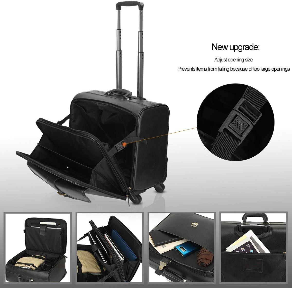 Leathario Leather Rolling Laptop Case Wheeled Briefcase Suitcase Roller Boarding