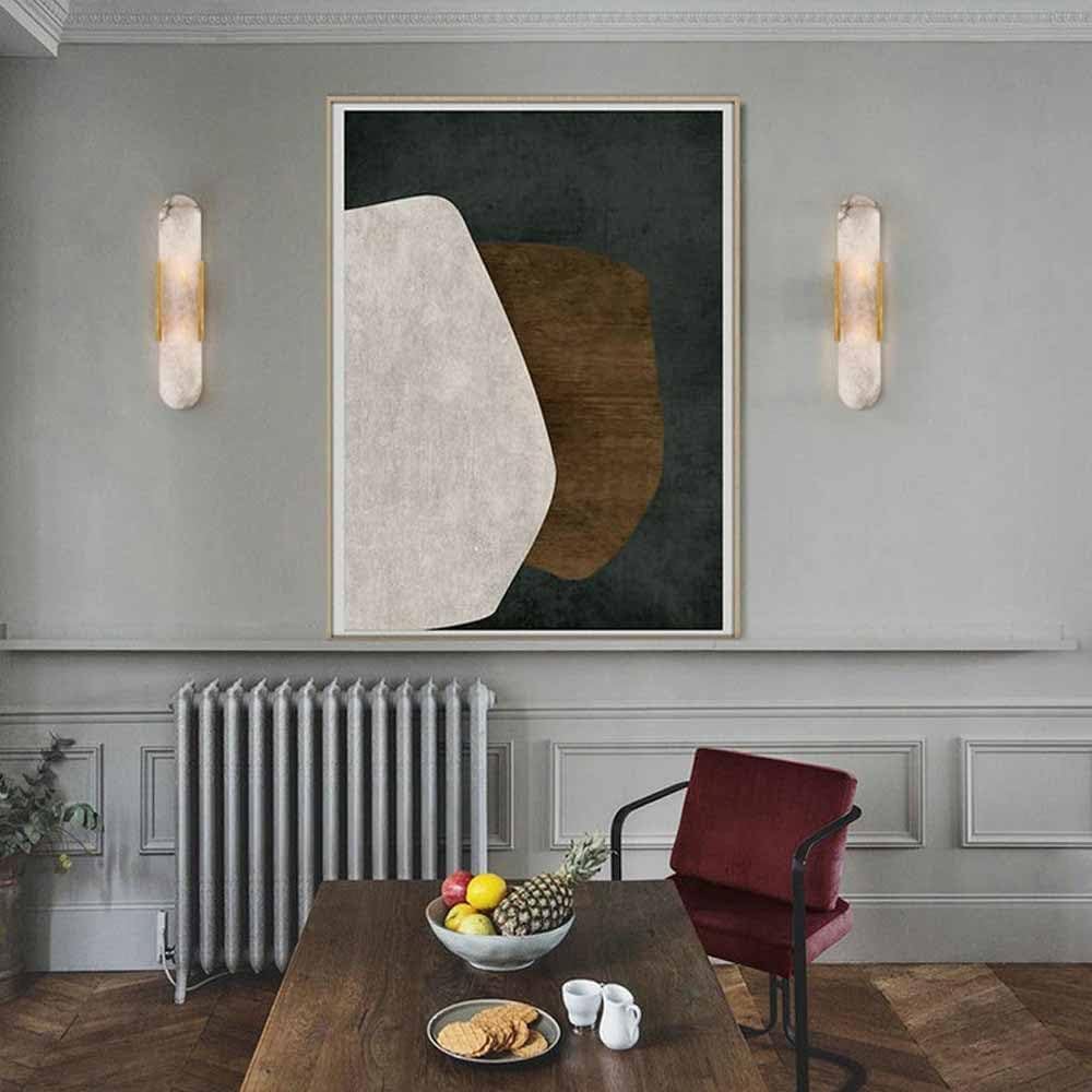 Natural Alabaster Wall Sconces Set of 2 Marble Wall Lamp Bathroom Vanity Light Fixtures Alabaster Sconce Lighting White Stone Wall Mount Lamp for Bedroom Living Room Hallway Stairs Kitchen