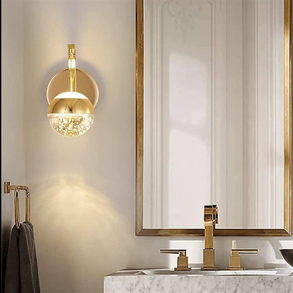 Crystal Bubble Wall Sconce, Modern Nordic Simple Wall Lamp, LED Decorative Lighting Fixtures, Indoor Wireless Wall Light for Bathroom, Entryway, Hallway, Living Room, Bedroom (Size : Gold)(Gold)