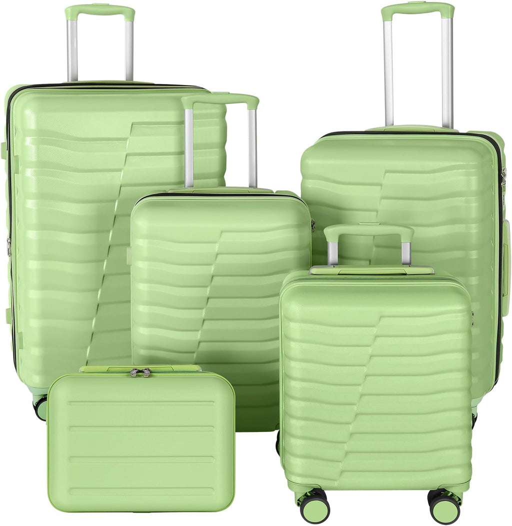 WireHot 5-Piece Luggage Set, Lightweight ABS+PC Hard Shell Suitcase with YKK Zipper & TSA Lock for Family, Avocado Green, 14in/18in/20in/24in/28in
