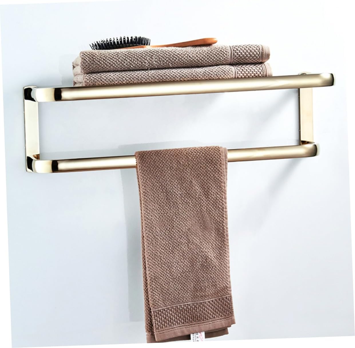 WOONEKY Wall-Mounted Brass Towel Rack 58cm Gold Tone Bathroom Towel Storage Holder Bathroom and Kitchen Multifunctional Drying Rail