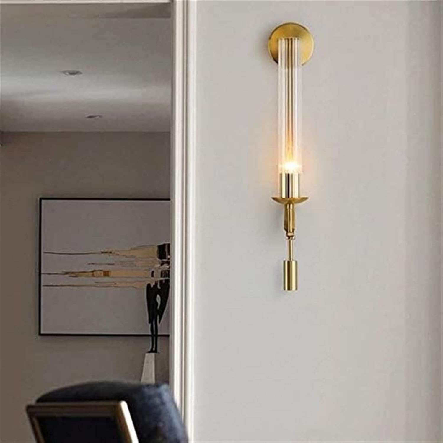 Modern 1 Bulb Gold Wall Sconce Creative LED Wall Lamp Tubular Clear Glass Wall Lighting Fixture for Bathroom Bedroom Living Room Corridor Hotel, Silver