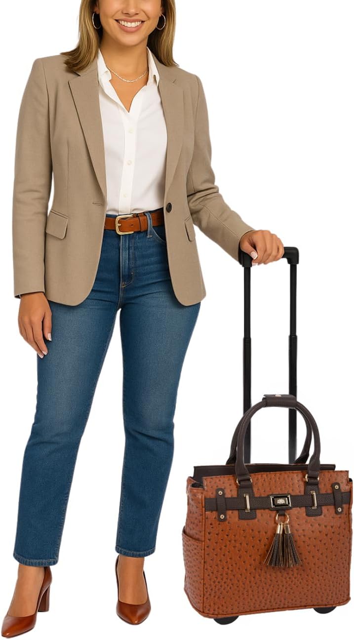 JKM & Company Rolling Laptop Bag for Women | Designer Wheeled Briefcase | Fits 13-17' Laptops | Office Travel Computer Case