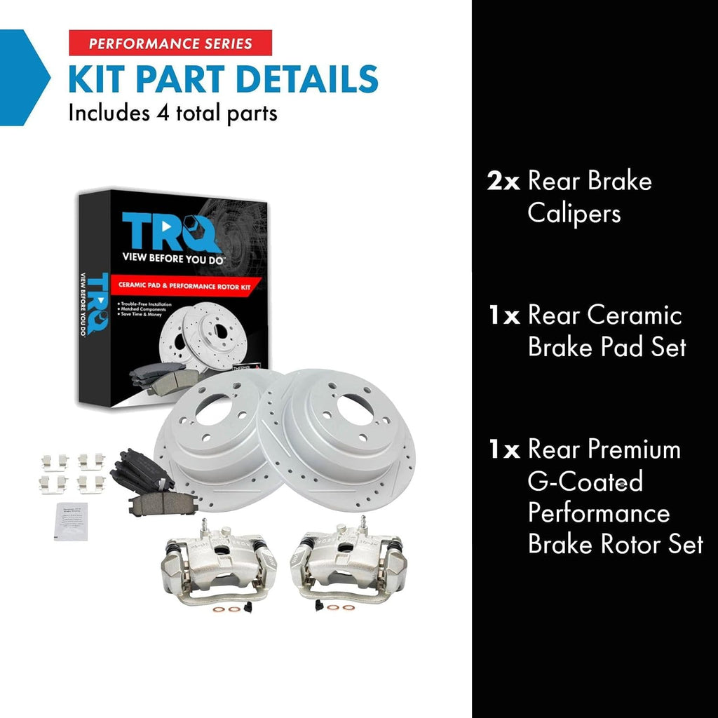 TRQ Performance Rear Brake Pad and Rotor Set Ceramic Solid Rotors Calipers Compatible with 1999 Subaru Impreza