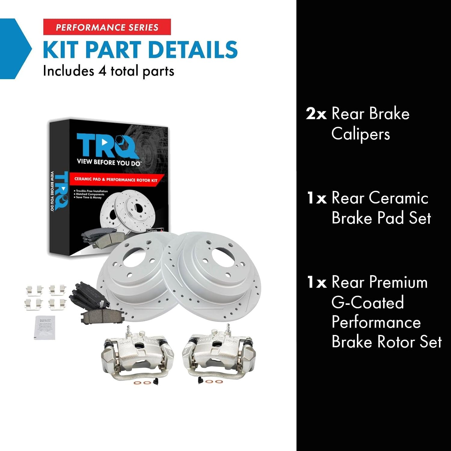 TRQ Performance Rear Brake Pad and Rotor Set Ceramic Solid Rotors Calipers Compatible with 1999 Subaru Impreza